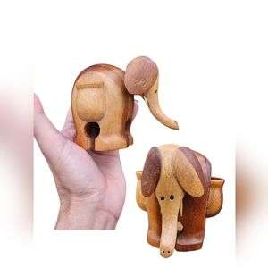 Vintage Wood Elephant Tooth Pick Holder 3" x 4"